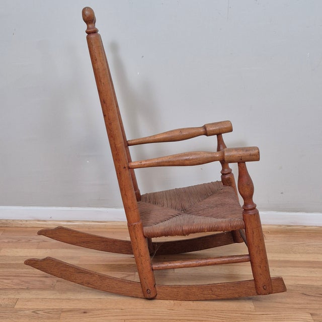 Late 19th Century Antique Hubbard Childrens Wood Ladder-Back Rush Seat Rocking Chair Rocker For Sale In Washington DC - Image 6 of 11