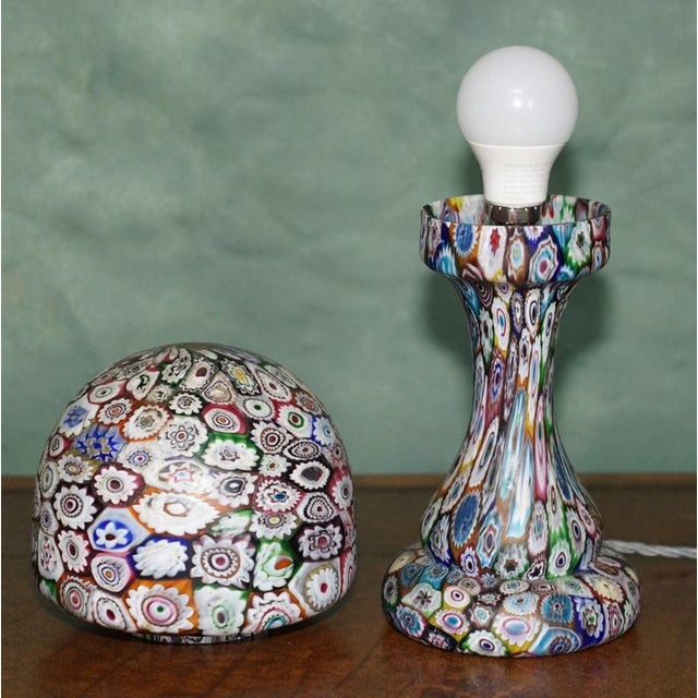 Exquisite Antique Murano Millefiori Italian Glass Mushroom Table Lamps, 1950s, Set of 2 For Sale - Image 9 of 18