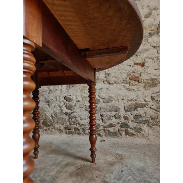 Brown Antique French Walnut Drop-Leaf Round Table, 1890s For Sale - Image 8 of 18