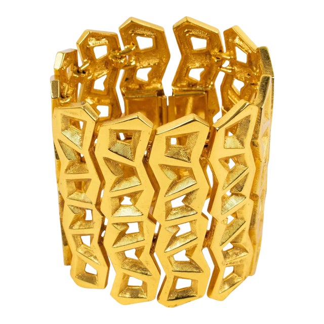 Claude Montana Modernist Gilt Metal Oversized Link Bracelet For Sale