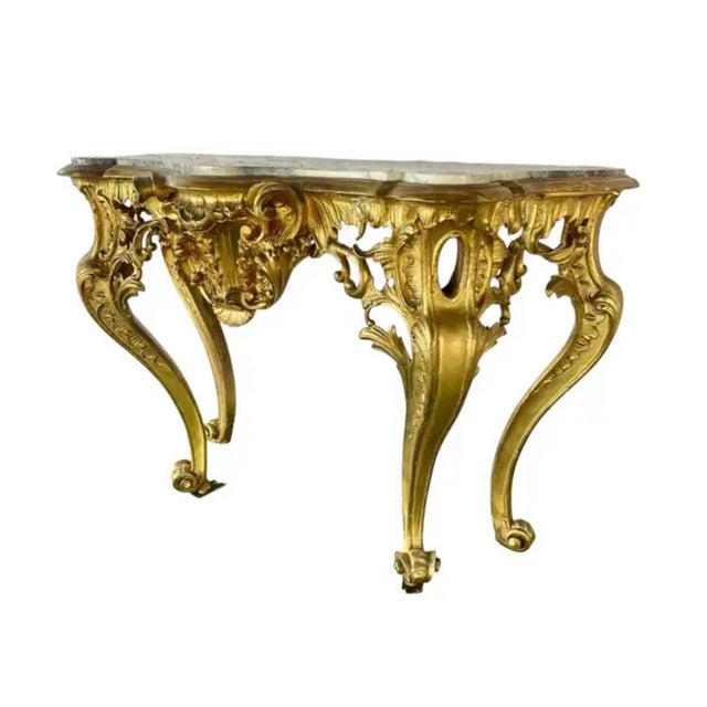 French Louis XV Style Giltwood Console Table With Marble Top For Sale - Image 4 of 18