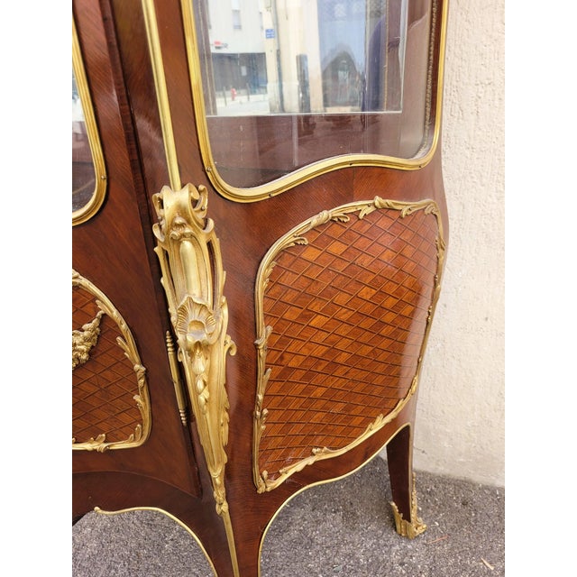 Napoleon III Curved Showcase in Marquetry and Bronze, 1800s For Sale - Image 12 of 18