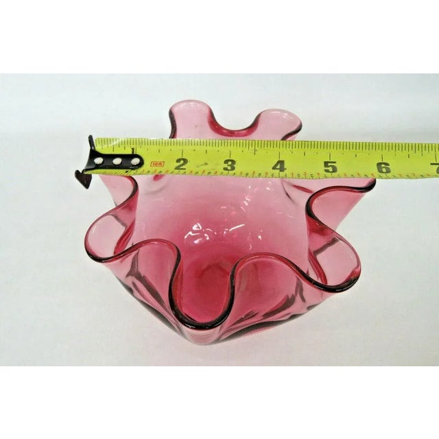 Fenton Thumbprint Style Cranberry Pink Glass Ruffled Rose Bowl Vase For Sale In Miami - Image 6 of 11