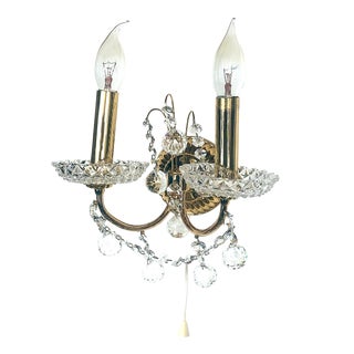 24k Gold-Plated Brass and Lead Crystal Wall Lamp from Schröder, 1970s For Sale