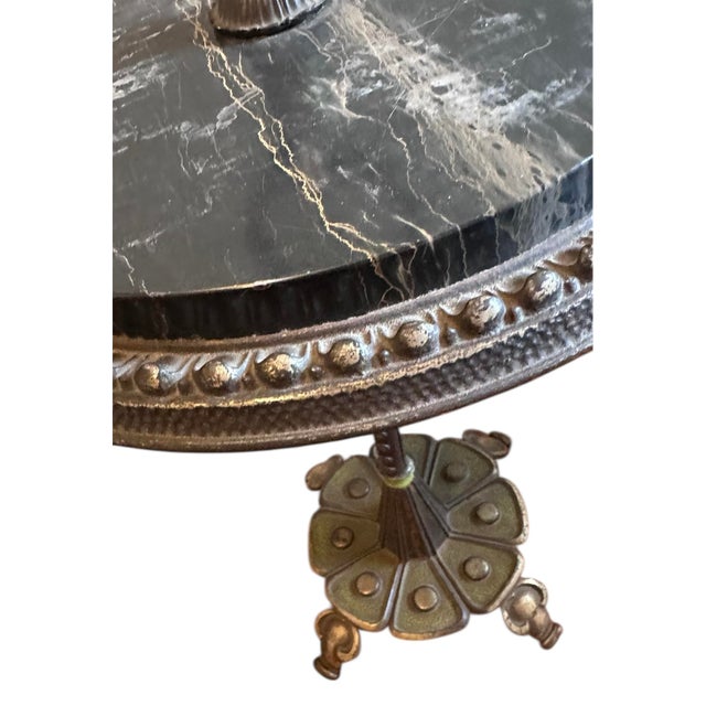 Metal Rembrandt Iron/ Marble Toped Side Table With Original Old Green and Gold Paints, C1920 For Sale - Image 7 of 8