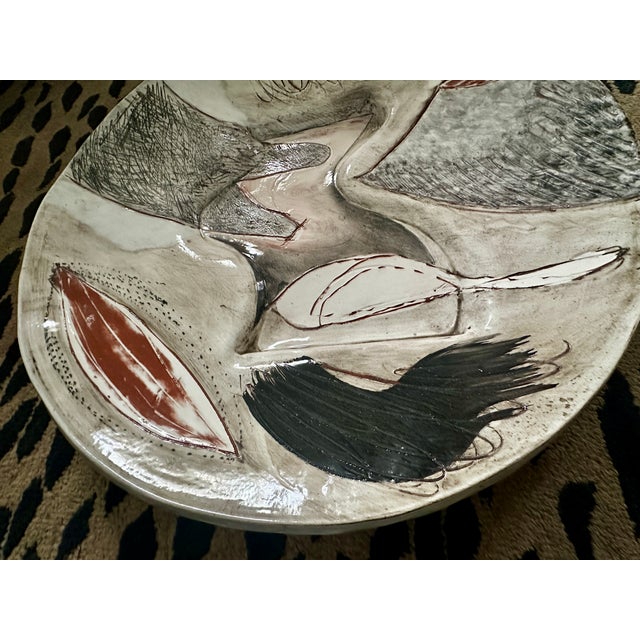Postmodern Vintage Patrick Loughran Wall Sculptural Pottery Abstract Horse Art Round Platter • 24" For Sale - Image 3 of 9