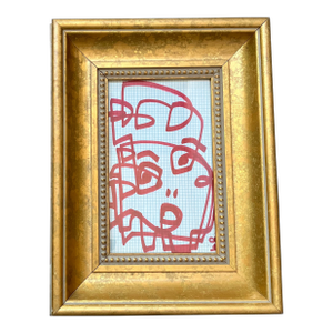 Contemporary Original Wayne Cunningham Abstract Red Marker Drawing Chunky Gold Frame