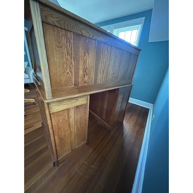 Rare Antique Oak S-Curve Roll Top Desk by Myrtle Desk With Vintage Pioneer Manufacturing Oak Desk Chair For Sale - Image 9 of 18