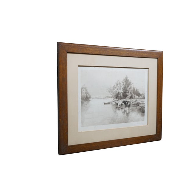 Realism Antique William De La Montagne Cary Signed Bulls Cows Riverscape Etching 29" For Sale - Image 3 of 12