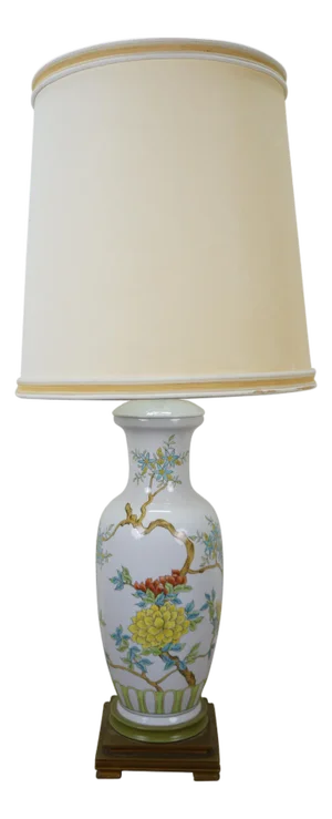 Mid 20th Century Marbro Chinese Porcelain Floral Chrysanthemum 2 Light Mantel Vase Urn Lamp
