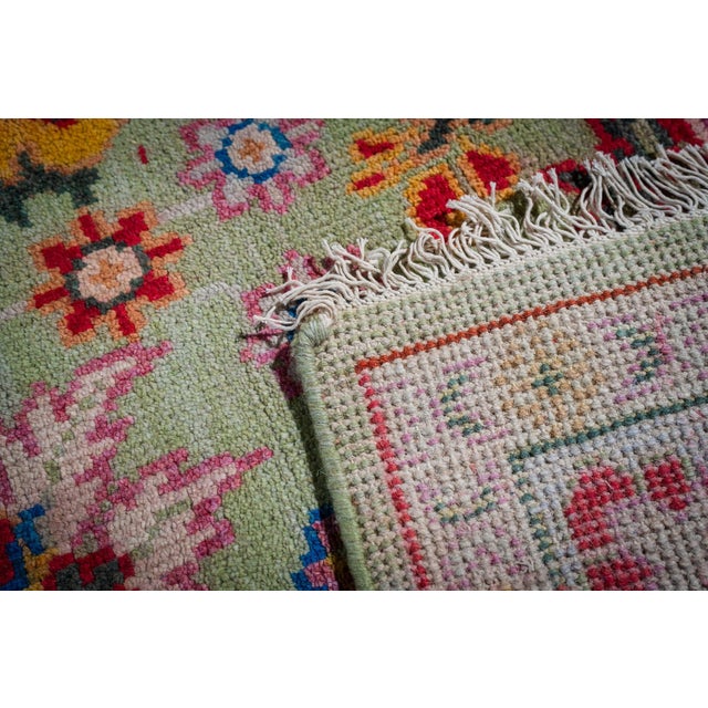8x10 Light Green Traditional Floral Oushak Hand Knotted Wool Carpet Rug For Sale In New York - Image 6 of 6