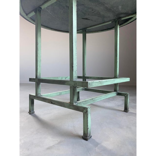 Gio Ponti Green Marble Postmodern Center Table With Teal Steel Base For Sale - Image 4 of 15