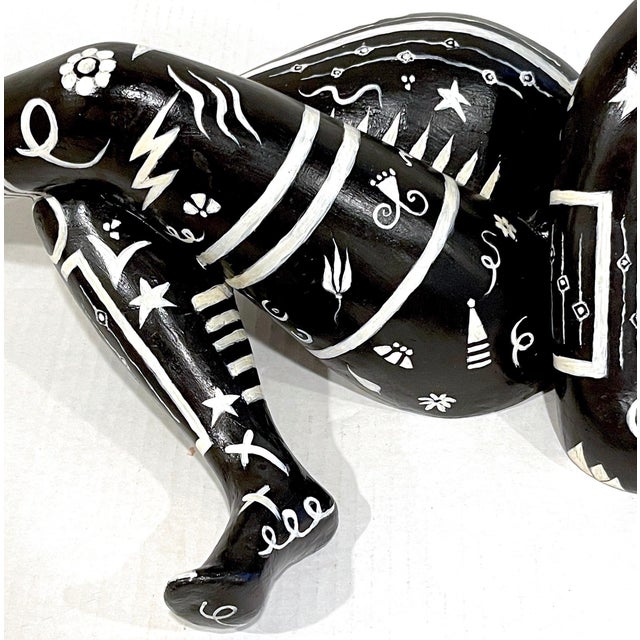 Modern Black & White Sculpture of a Reclining Tribal Tattooed African Queen For Sale - Image 10 of 12