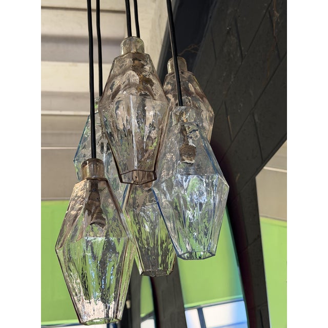 Metal Large Polyhedron 6-Light Chandelier by Carlo Scarpa for Venini, 1950 For Sale - Image 7 of 12