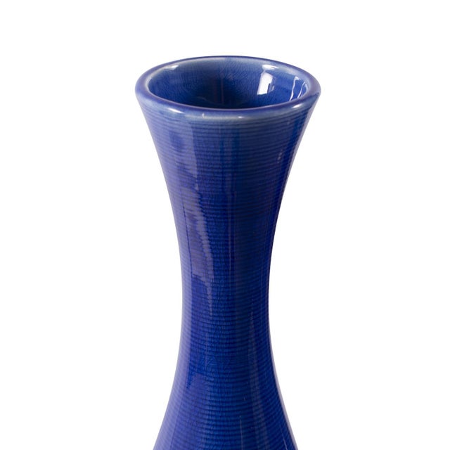 Contemporary Cobalt Blue Glaze Ceramic Vases - Set of 2 For Sale - Image 3 of 8