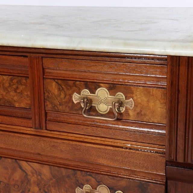 Wood Antique Eastlake Walnut Five Drawer Marble Top Dresser C1890 For Sale - Image 7 of 10