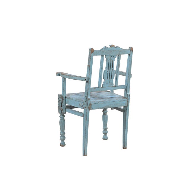 English Vintage Anglo-Indian Painted Teakwood Armchair For Sale - Image 3 of 3