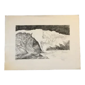 Contemporary Original Abstract Lithograph Horses as Waves Seascape Signed