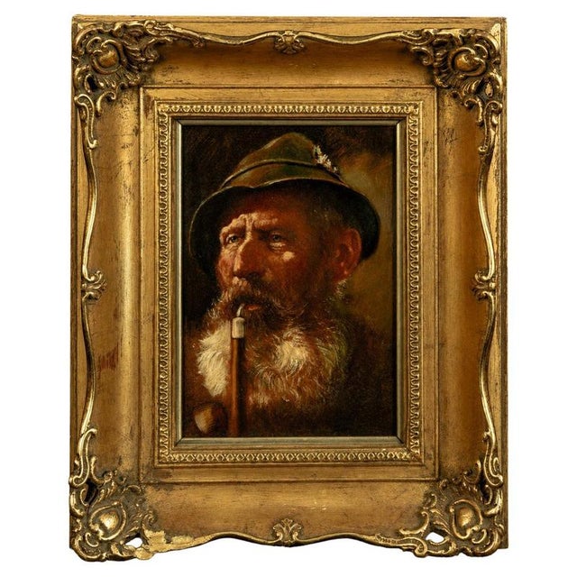 1970s Bernd Funke, German Portrait of a Gentleman with Pipe, 20th Century, Oil on Board For Sale - Image 5 of 5