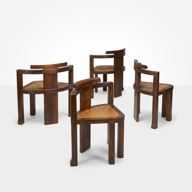 Brutalist Brutalist Wooden Chair, 1970s, Set of 4 For Sale - Image 3 of 3