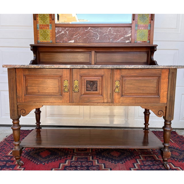 American Late 1800s Edwardian Washbasin Sideboard With Marble Top For Sale - Image 3 of 7