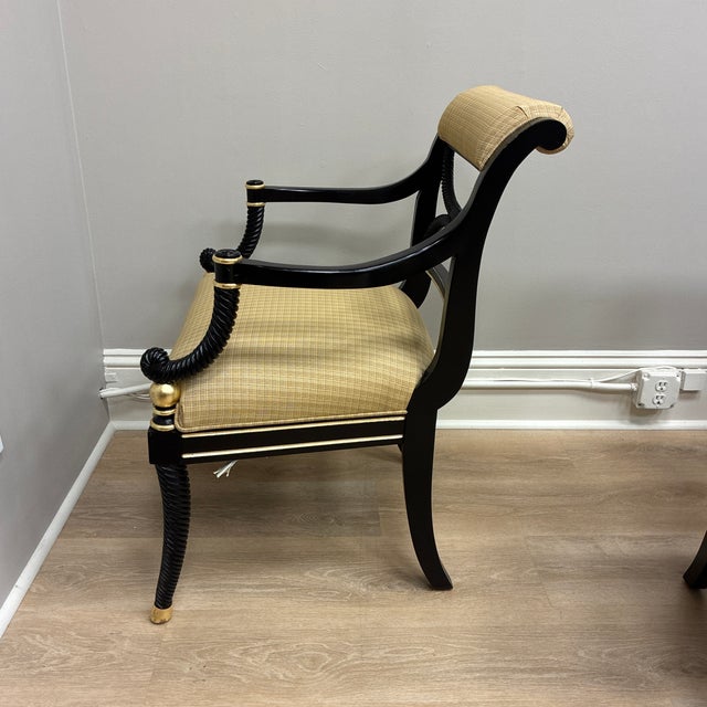 Century Furniture Early 20th Century Regency Black and Gold Open Back Arm Chairs For Sale - Image 4 of 11