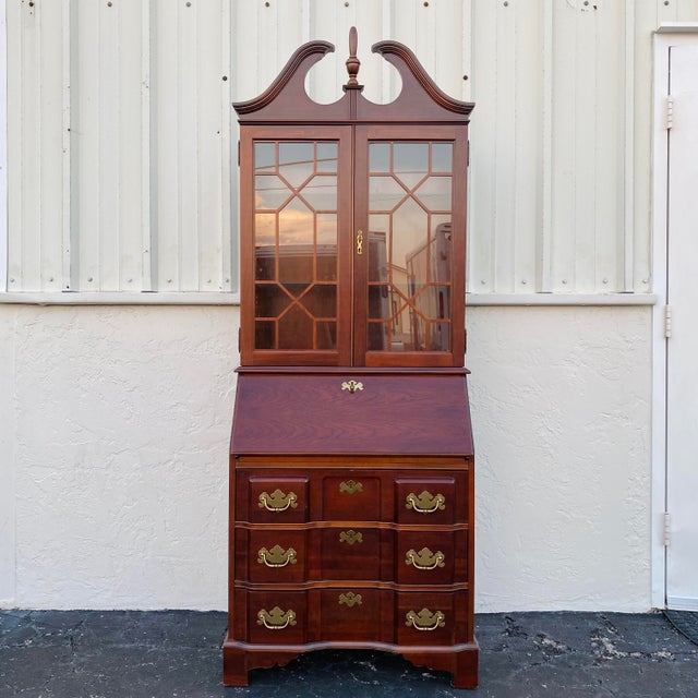 Vintage Cherry Wood Chippendale Style Secretary Desk by Jasper