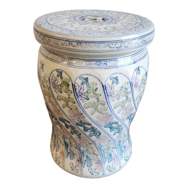 Vintage Chinoiserie Style Ceramic Garden Stool For Sale