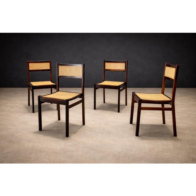 Beige Set of 4 Dining Chairs in Rosewood & Cane, Unknown, 1960s For Sale - Image 8 of 11