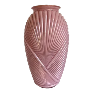 Vintage Postmodern Deco Ribbed Pink Glass Vase
