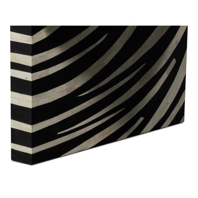 White Zebra Striped Bone Inlay Coffee Table with Waterfall Ends For Sale - Image 8 of 13