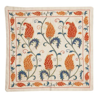 20"x20" 100% Silk Cushion Cover. Hand-Embroidered Pillowcase. Luxury Lace Pillow For Sale