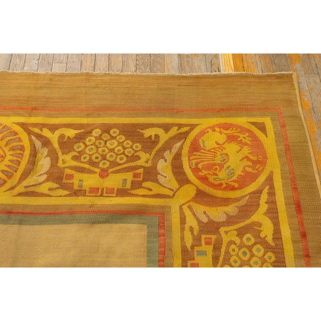 1840s Antique Gold European Aubusson Flatweave Wool Square Rug For Sale In New York - Image 6 of 9