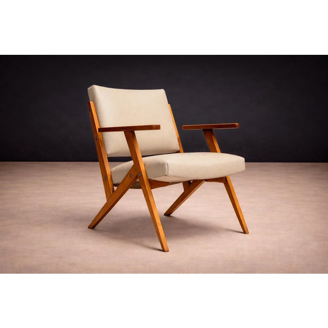 José Zanine Caldas Armchair in Beige Faux Leather, Jose Zanine Caldas, 1950s - Lot 107 For Sale - Image 4 of 12