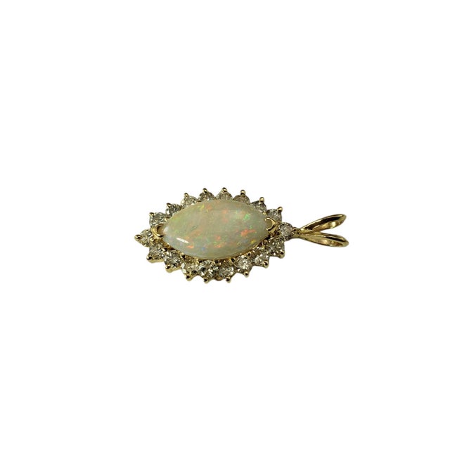 Contemporary Late 20th Century 14 Karat Yellow Gold Opal and Diamond Pendant For Sale - Image 3 of 9