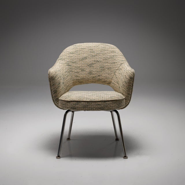 Mid-Century Modern Model 71 Dining Chair in Green-Yellow Pierre Frey Fabric by Eero Saarinen for Knoll, 1960s For Sale - Image 3 of 12
