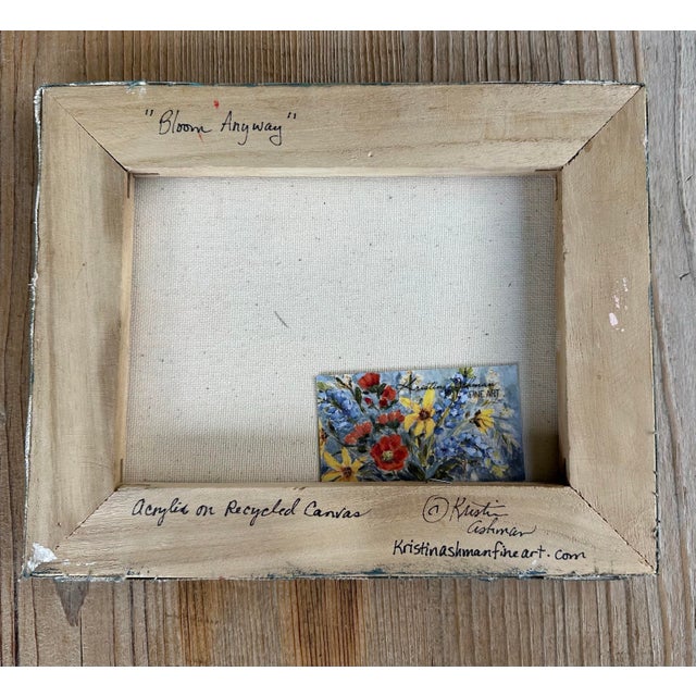 “Bloom Anyway”, Mixed Media Collage Flower Still Life Painting on Recycled Canvas by Artist Kristin Ashman. For Sale - Image 11 of 11
