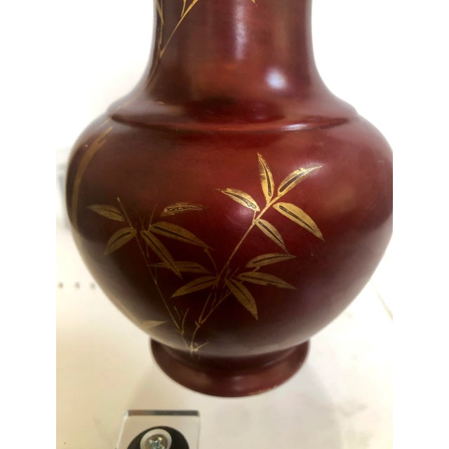 Glass Vintage Hand-Painted Golden Color Bamboo Glass Vase For Sale - Image 7 of 12