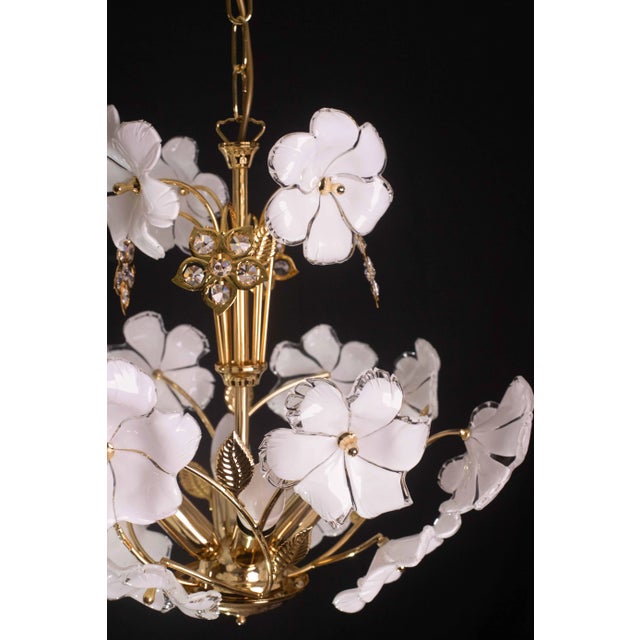 Vintage Murano Style Crystal Glass Chandelier White Flowers, 1970s For Sale - Image 12 of 12