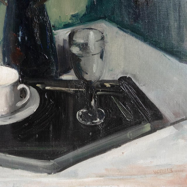 Wood Large Dutch Expressionist Still Life, Vintage Original Oil Painting, C. 1940s For Sale - Image 7 of 10