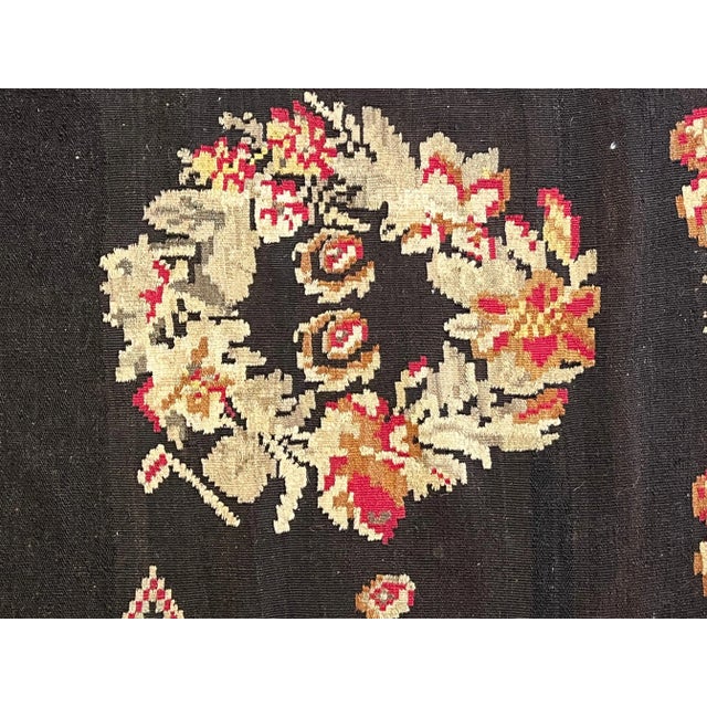 1920s 20th Century Black Floreal Bessarabian Kilim Rug, 1920s For Sale - Image 5 of 12