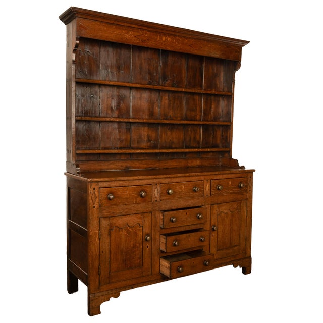Antique 18th Century Georgian Oak Inlaid Welsh Dresser Plate Rack Sideboard 1780 For Sale - Image 4 of 11