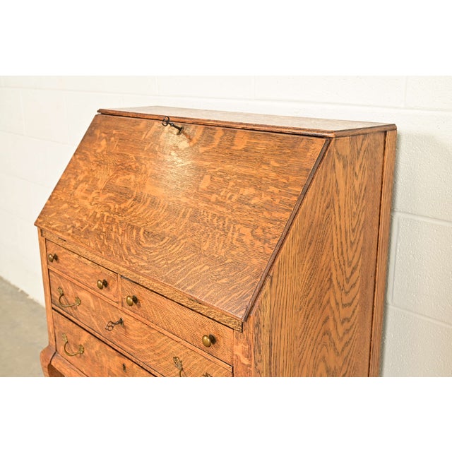 Berkey & Gay Style Antique Victorian Tiger Oak Slant Front Secretary Desk, Circa 1900 For Sale - Image 9 of 14