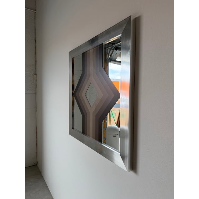 1970s 1970s Vintage Greg Copeland Style Op Art Geometric Mirrored Wall Art, Signed For Sale - Image 5 of 13