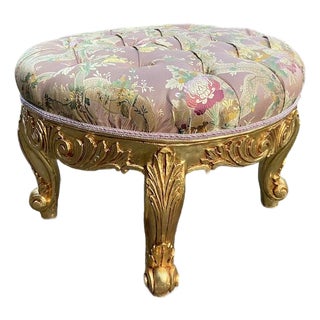1960 French Louis XVI Gold Beech Pink Damask Bench For Sale