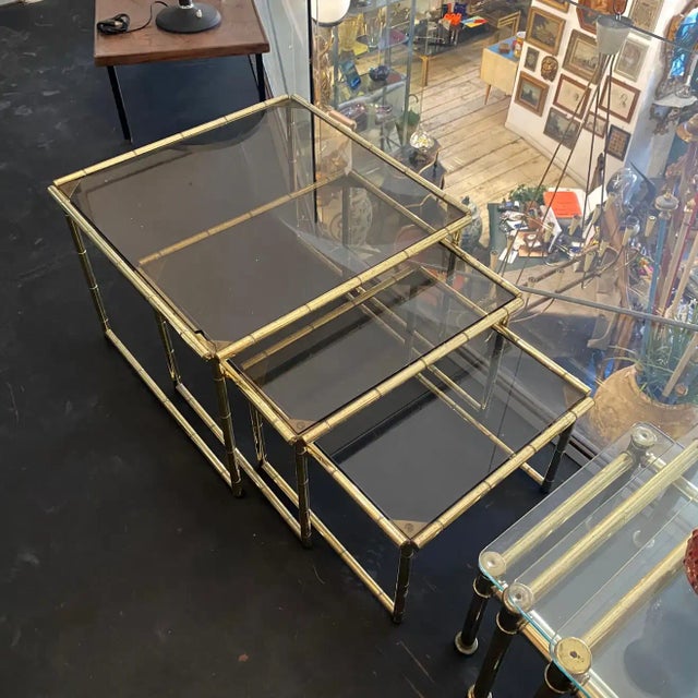 1960s Mid-Century Modern Set of Three Brass Nesting Tables For Sale - Image 6 of 13
