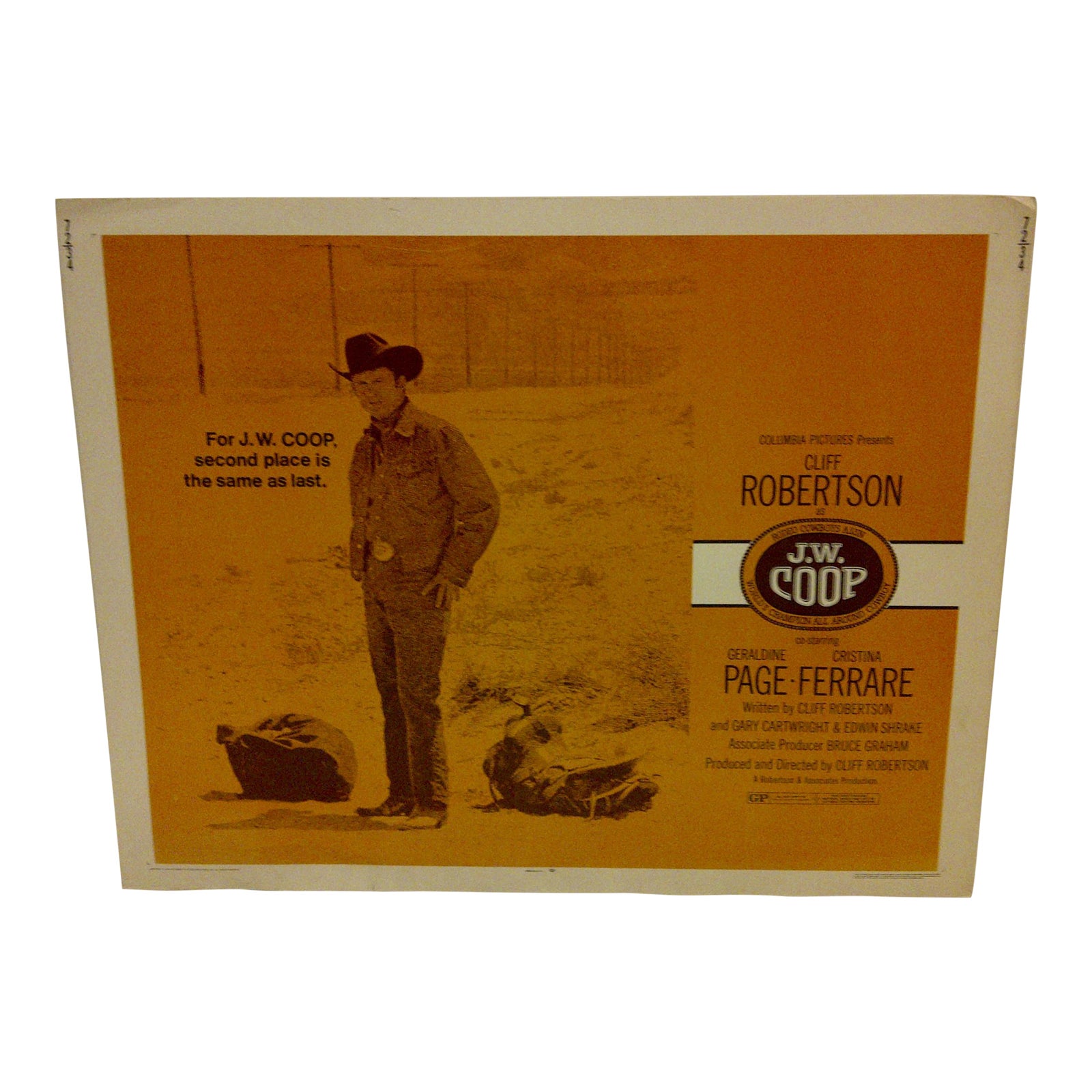 Vintage Movie Poster "J.W. Coop" Starring Cliff Robertson and Cristina