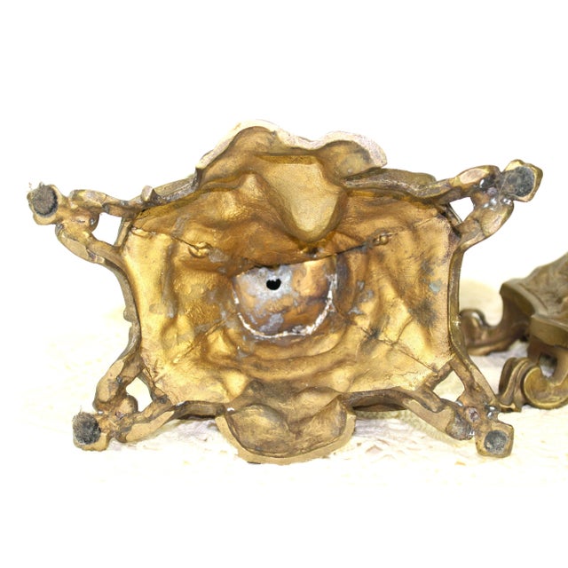 Antique Cherub Ornate Bronze Candelabra Statue Candle Holder Pair Mirror Image Metal Art Intricate Metalwork For Sale - Image 9 of 9