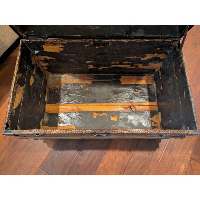 Late 19th Century Leather Victorian Dome Top Steamer Trunk - Check Out Leather Pattern! For Sale - Image 9 of 11