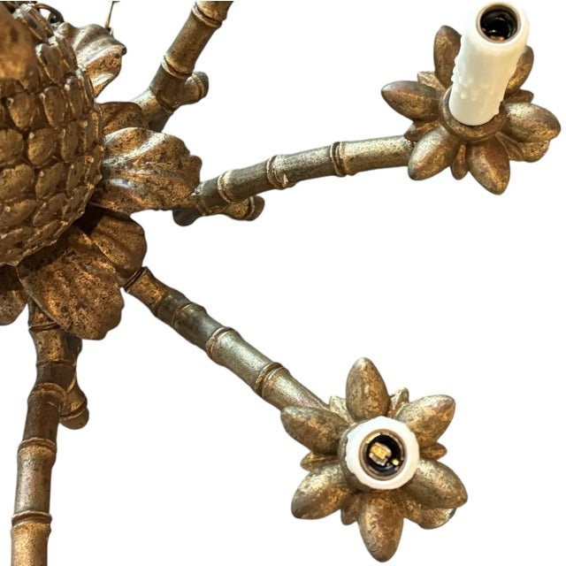 Italian Mid 20th Century Italian Giltwood Pineapple Chandelier For Sale - Image 3 of 12